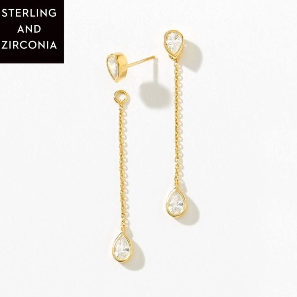 Toucstone Crystal Drop Me A Line Earrings; Sterling Silver Gold Plated, 1.5C.